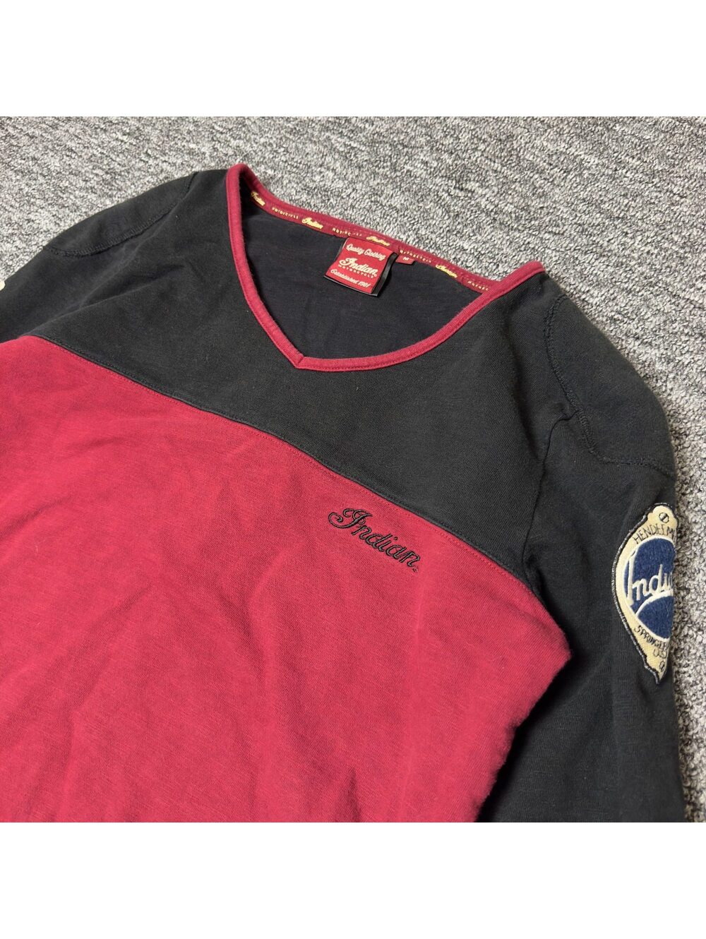 Indian Motorcycle Colorblock V-Neck Top Burgundy Black M